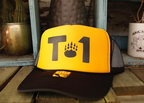 TERRIBLE ONE -Terrible One Paw Trucker Hat Black/Yellow -HATS + BEANIES + SHADES -Anchor BMX